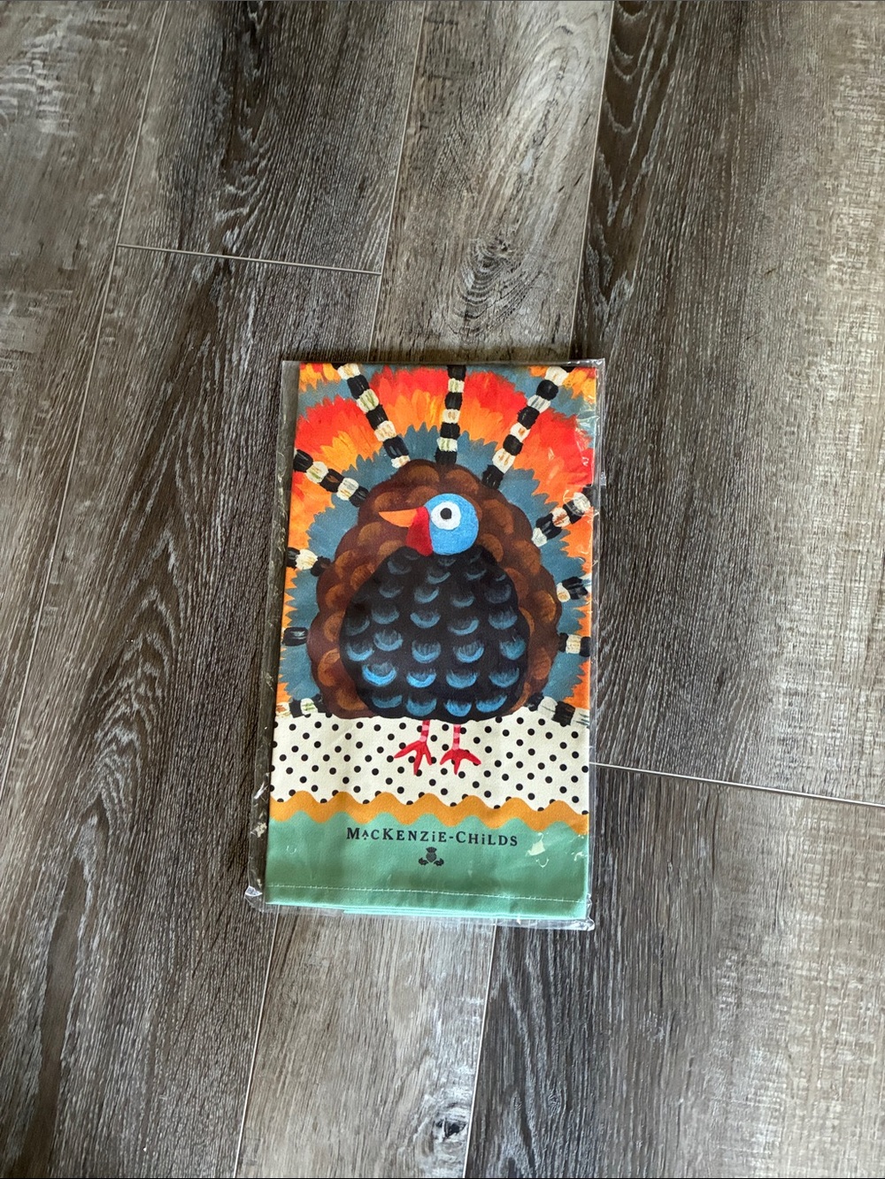 MacKenzie-Childs Festive Turkey Tea Towel - Orange, Blue, Black